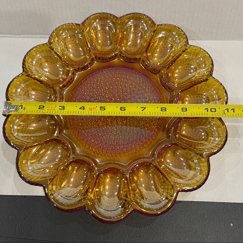 Hobnail Amber Carnival by Indiana Glass 11" Deviled Egg 15 Egg Serving Platter - Picture 5 of 7